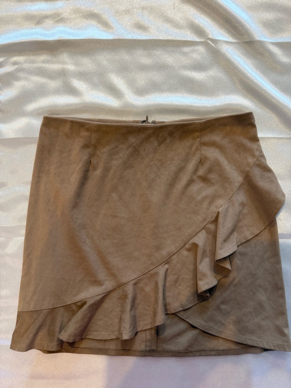 BB Dakota Taupe Ruffle Wrap Mini Skirt